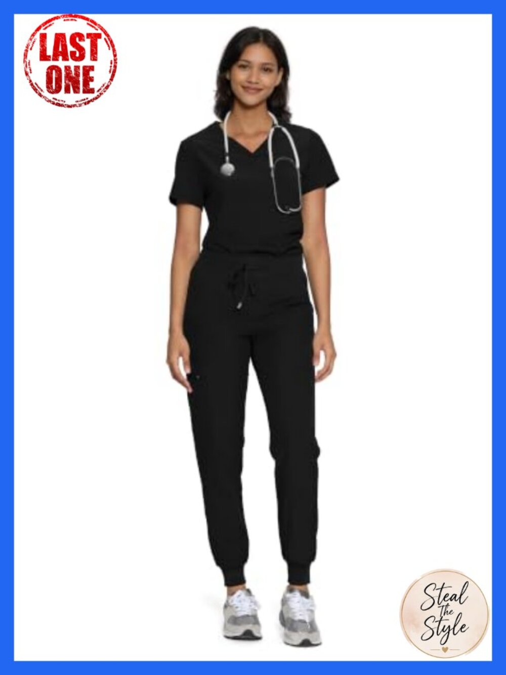 floralhue Women's Scrub Set V-Neck Top & Cargo Jogger Pants 12 Pockets